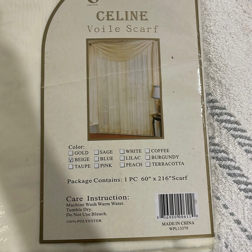Celine Soft Sheer Voile Scarf Valance Window Panel Drape 1 of 60” x 216.